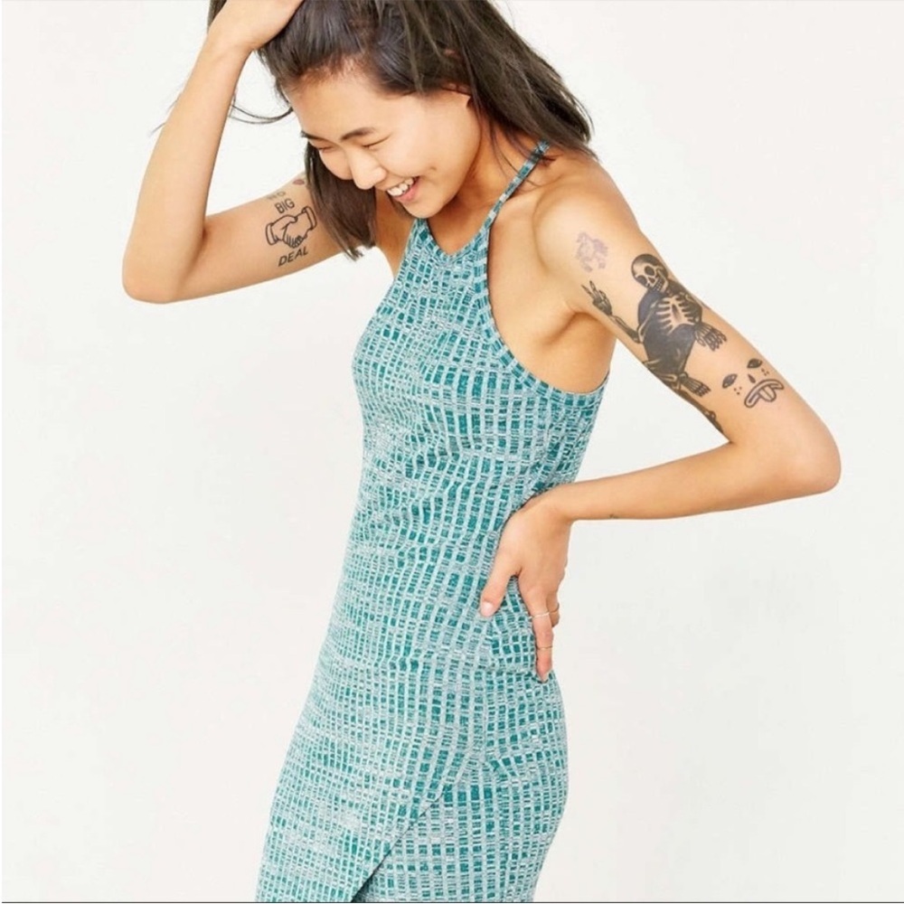 silence + noise teal textured halter mini tulip dress